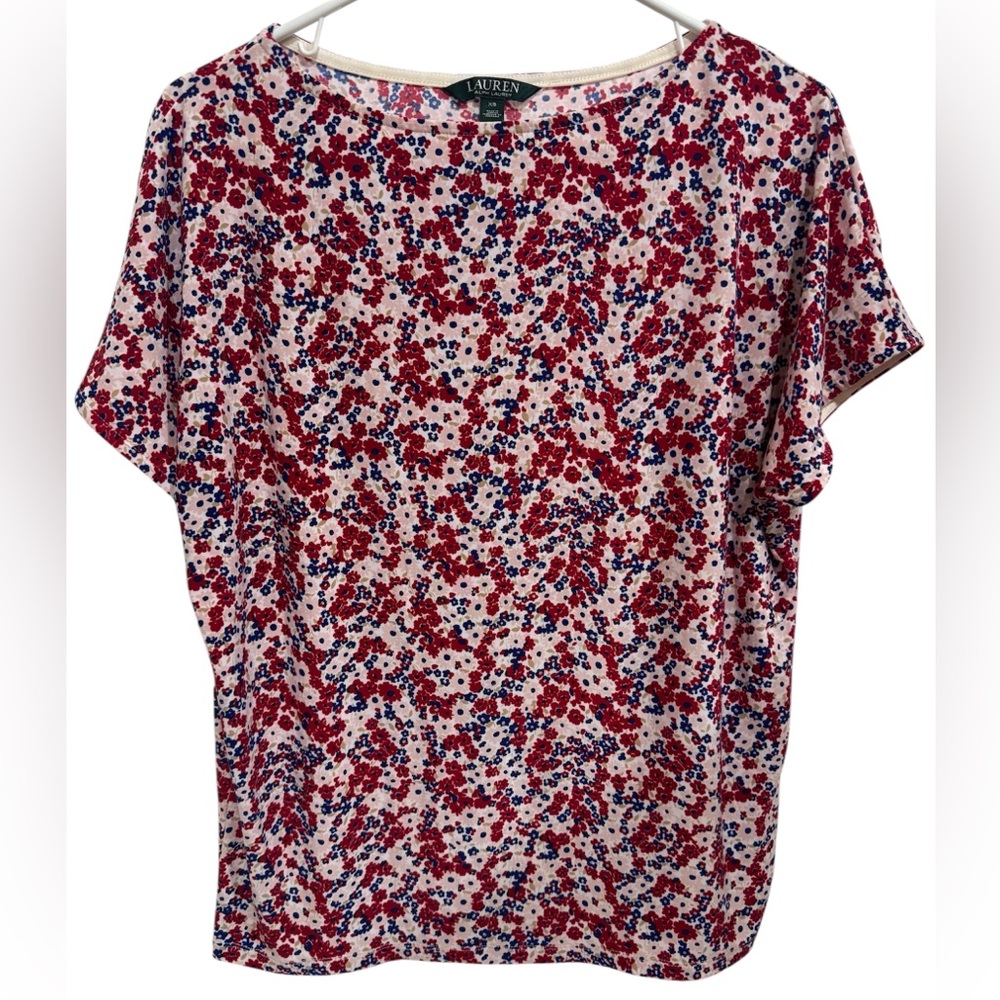 Lauren Ralph Lauren red white blue pink floral top size XS